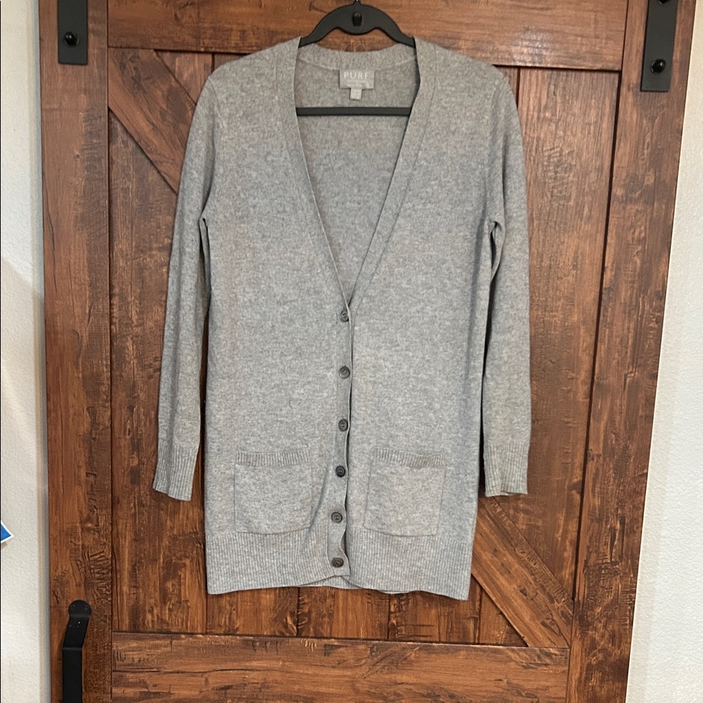 Pur Gray V-Neck Button Cardigan 100% CASHMERE,super soft